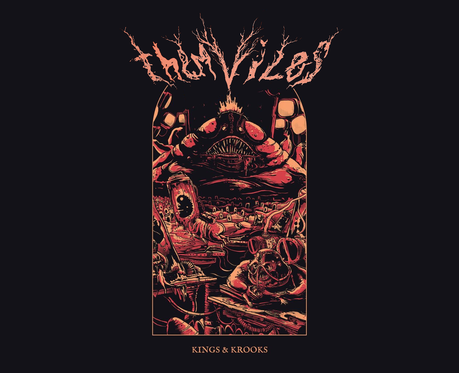 THEM VILES – Doom Metal Cover Artwork mit monströser Illustration, Krone und Totenschädeln